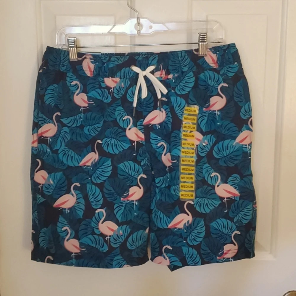 NWT Mens Flamingo  Swim Trunks UPF Sun Protection Quick Dry,Spandex Underlining